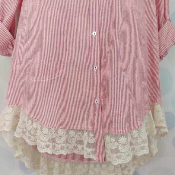 Umgee Country Striped Lace Trim Pockets Tunic - Picture 5 of 8